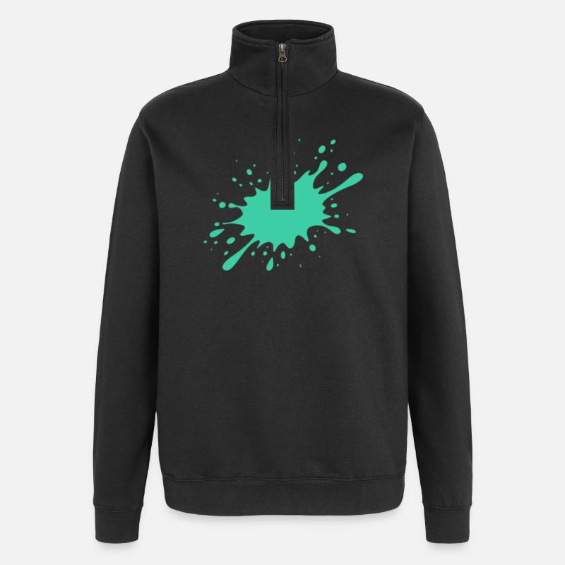Türkisfarbener Farbspritzer - Quarter-Zip-Sweatshirt - Schwarz
