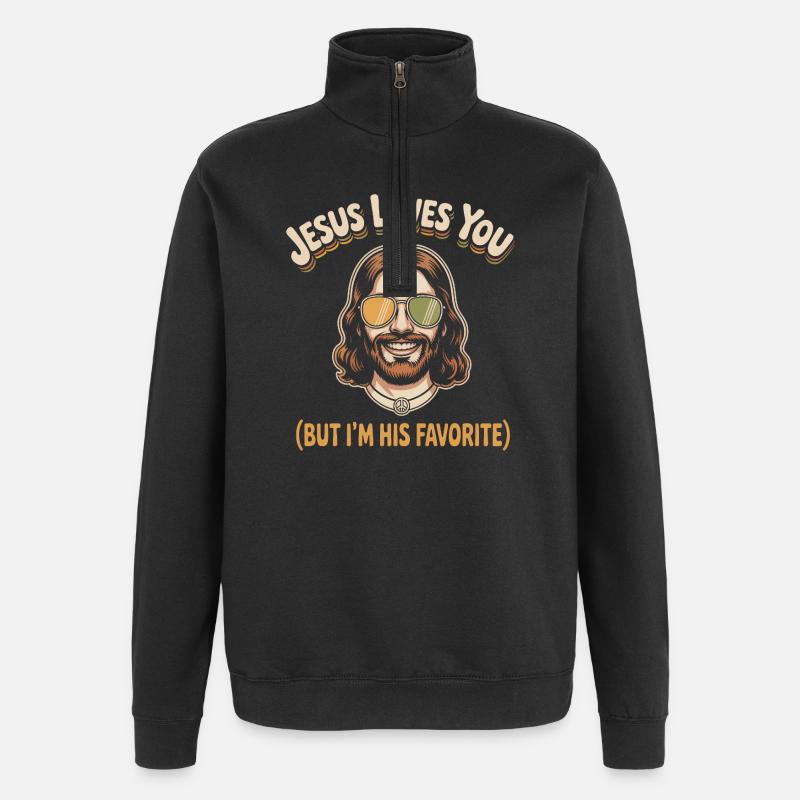 Jésus t’aime Préféré - Sweat à zip 1/4 - noir