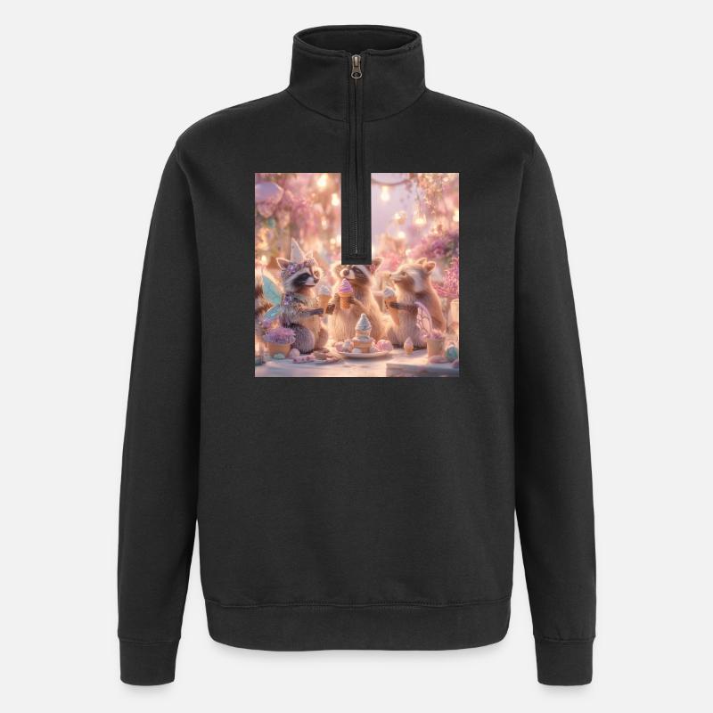 Märchenwald Waschbär Fest - Quarter-Zip-Sweatshirt - Schwarz