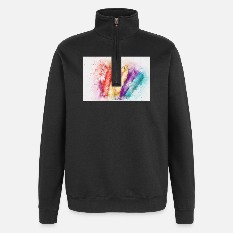 Bunte Federenkunst - Quarter-Zip-Sweatshirt - Schwarz