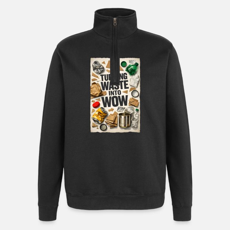 Abfall wird Wow | Upcycling Recycling - Quarter-Zip-Sweatshirt - Schwarz