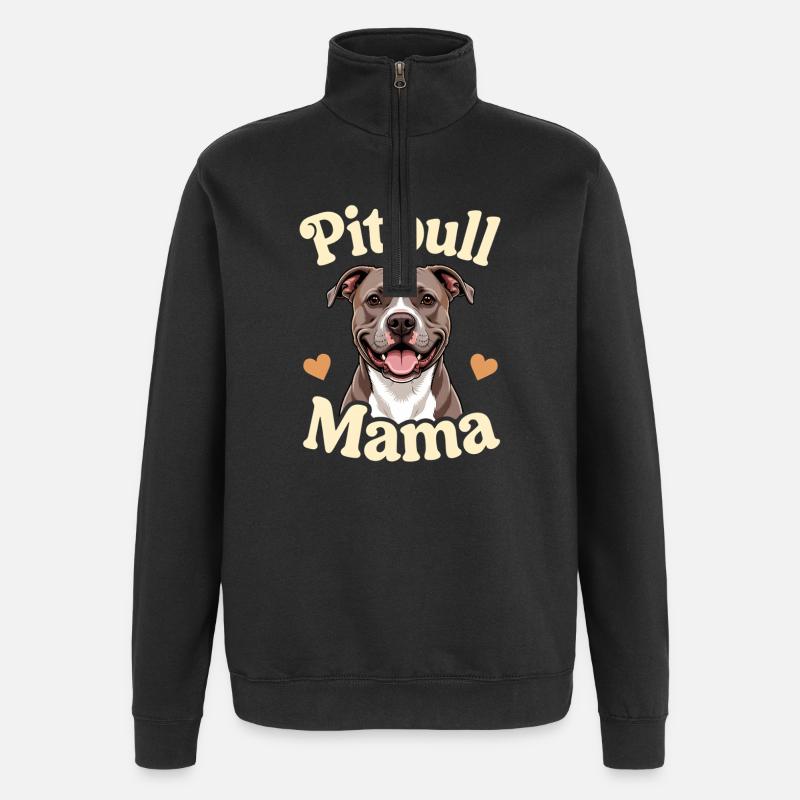 Pitbull Mama Illustration Geschenk - Quarter-Zip-Sweatshirt - Schwarz