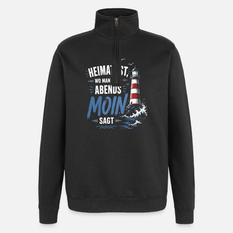 Heimat Moin Abend Leuchtturm - Quarter-Zip-Sweatshirt - Schwarz