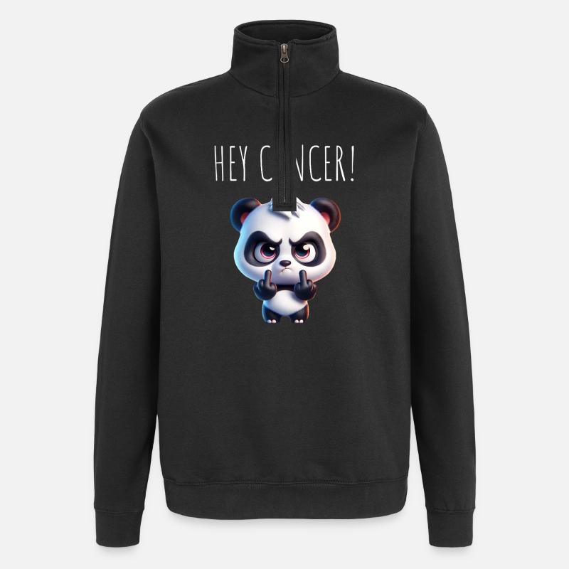 Hé Cancer Panda en colère - Sweat à zip 1/4 - noir