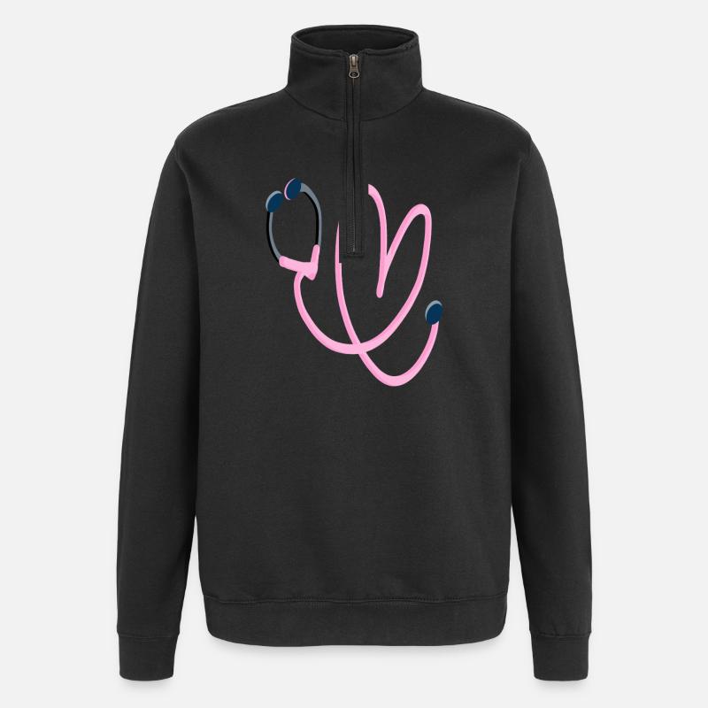 Rosa Herz Stethoskop - Quarter-Zip-Sweatshirt - Schwarz