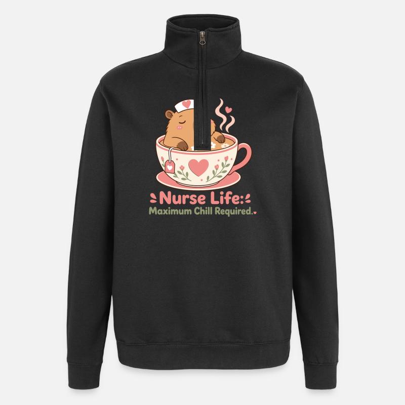 Infirmière de Capybara Aidant - Sweat à zip 1/4 - noir