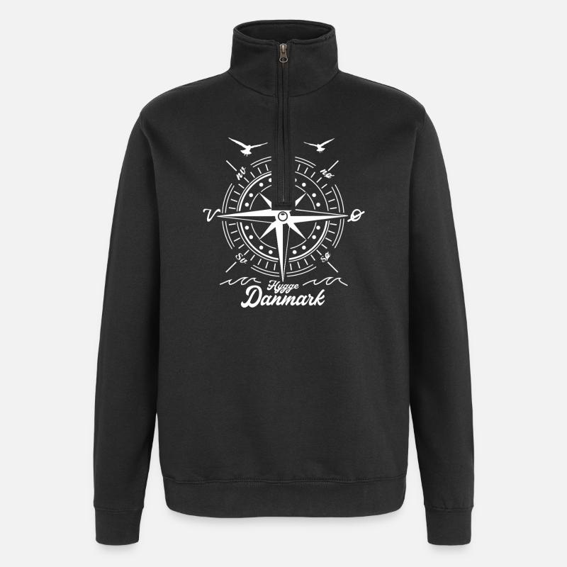 Nordischer Kompass mit Danmark-Text - Quarter-Zip-Sweatshirt - Schwarz