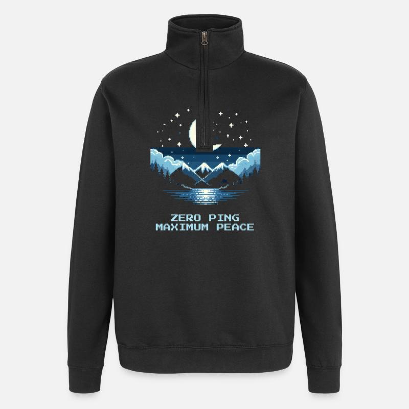 Null Ping, maximaler Frieden | Pixel Gaming - Quarter-Zip-Sweatshirt - Schwarz