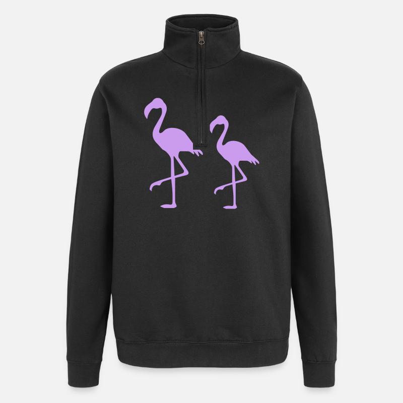 Silhouettes de Deux Flamants Rose - Sweat à zip 1/4 - noir