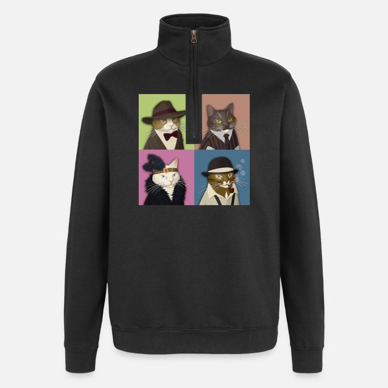 Dapper Cats Quartet - Quarter-Zip Sweatshirt - black