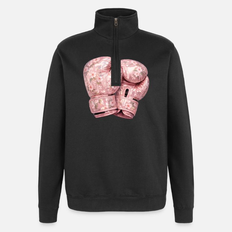 Blumen-Boxhandschuhe - Quarter-Zip-Sweatshirt - Schwarz