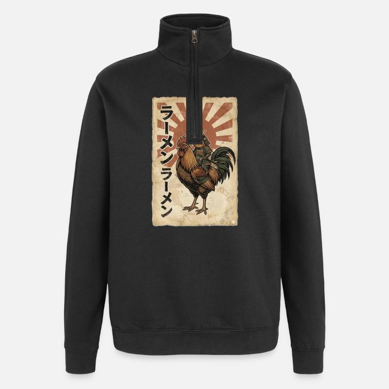 Samurai auf Hahn – Ramen Retro - Quarter-Zip-Sweatshirt - Schwarz