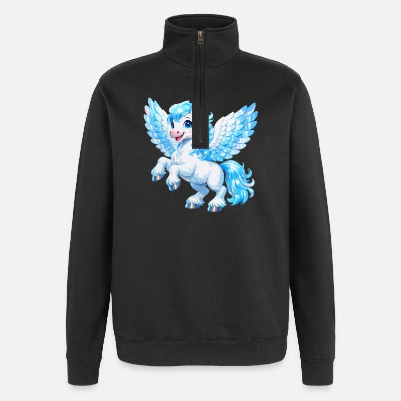 Fliegendes Pegasus-Pferd - Quarter-Zip-Sweatshirt - Schwarz