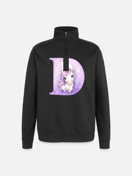 Buchstabe D Lila Einhorn - Quarter-Zip-Sweatshirt - Schwarz