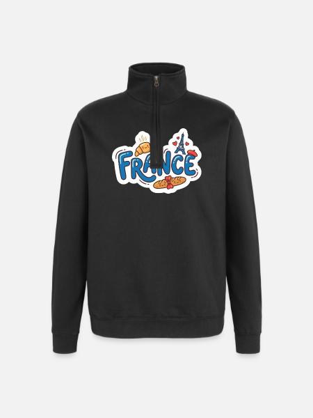 Sticker France Kawaii Croissant Paris - Quarter-Zip Sweatshirt - black