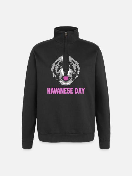 Chien bichon havanais - Sweat à zip 1/4 - noir