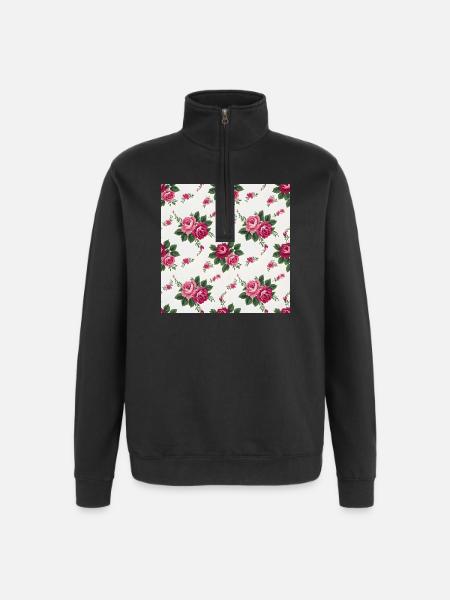 Pink roses on white background - Quarter-Zip Sweatshirt - black