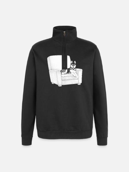 Husky im Sessel - Quarter-Zip-Sweatshirt - Schwarz