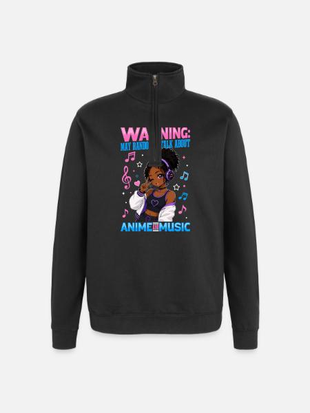 Anime and Music Chibi Black Girl - Quarter-Zip Sweatshirt - black