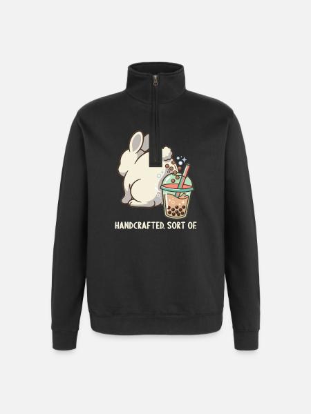 Cute Bunny Funny Boba Bubble Tea - Quarter-Zip Sweatshirt - black