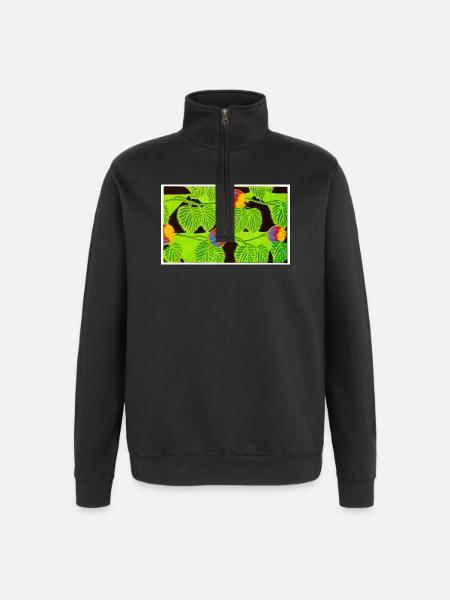 Tropical Birds and Fruit - Quarter-Zip Sweatshirt - black