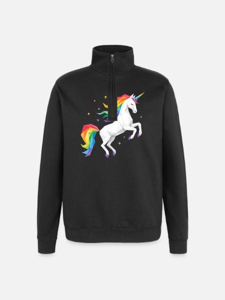 Geometrisches Regenbogen Einhorn - Quarter-Zip-Sweatshirt - Schwarz