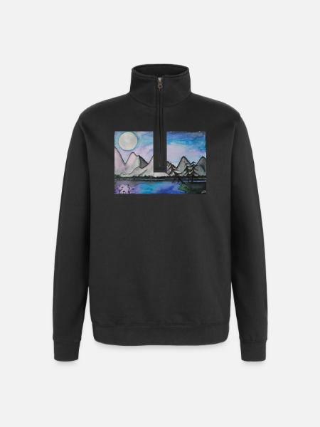 Moonlit night at the quiet lake - Quarter-Zip Sweatshirt - black