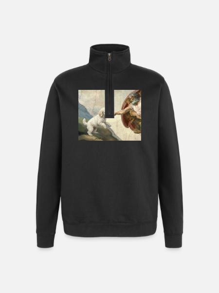 Mème Caniche Main, Chien Dieu - Sweat à zip 1/4 - noir