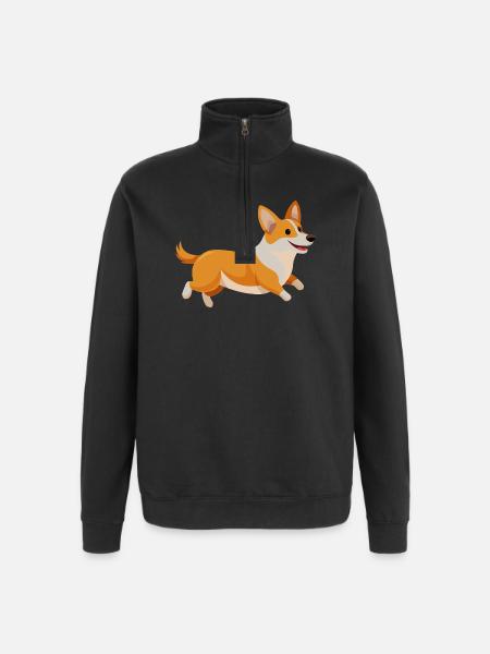 Corgi running - Quarter-Zip Sweatshirt - black