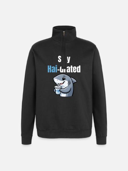 Shark-drated | Funny cartoon shark with drink - Quarter-Zip Sweatshirt - black