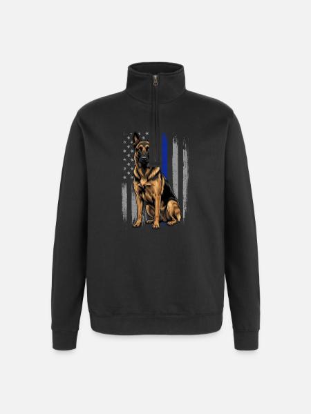 Belgian Malinois Blue Line US Flag - Quarter-Zip Sweatshirt - black