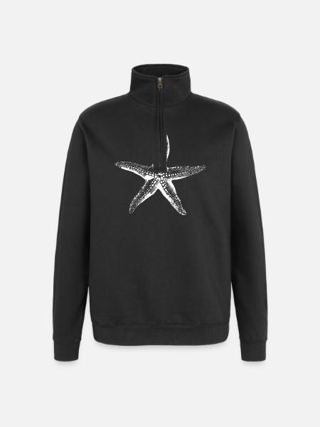 Starfish Silhouette Ink Sketch - Quarter-Zip Sweatshirt - black