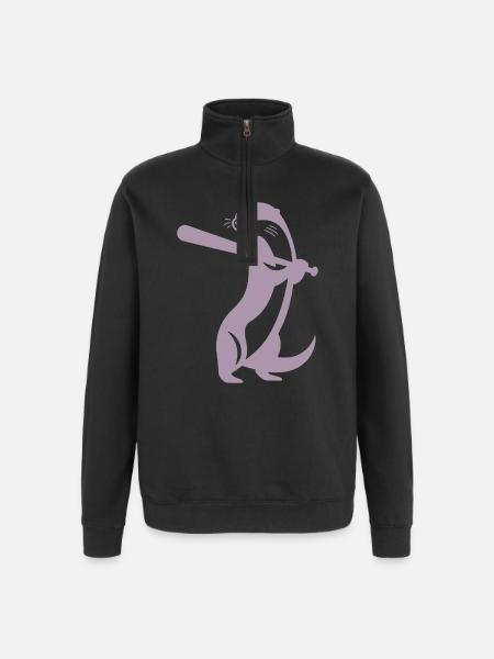 Otter Baseball Silhouette - Quarter-Zip-Sweatshirt - Schwarz