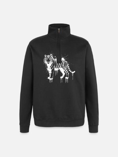 Weiß gespritzter Tiger - Quarter-Zip-Sweatshirt - Schwarz