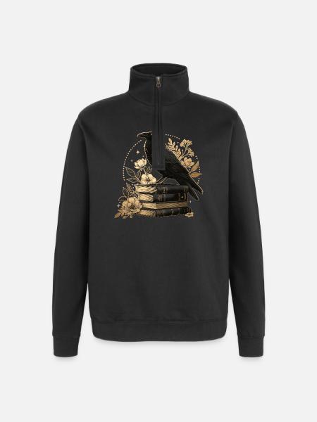 Rabe auf Büchern - Quarter-Zip-Sweatshirt - Schwarz