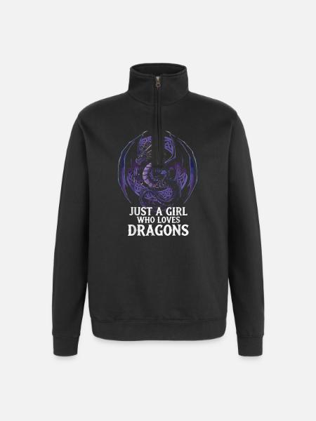 Mädchen liebt Drachen Grafik - Quarter-Zip-Sweatshirt - Schwarz