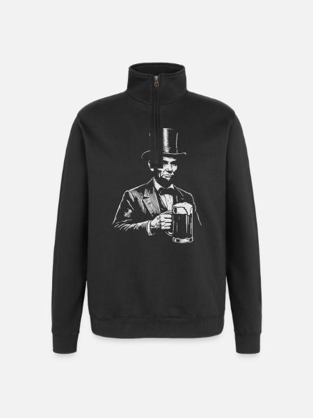Abraham Lincoln trinkt Bier - Quarter-Zip-Sweatshirt - Schwarz