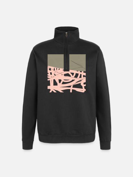 Filet rosé sur fond olive - Sweat à zip 1/4 - noir