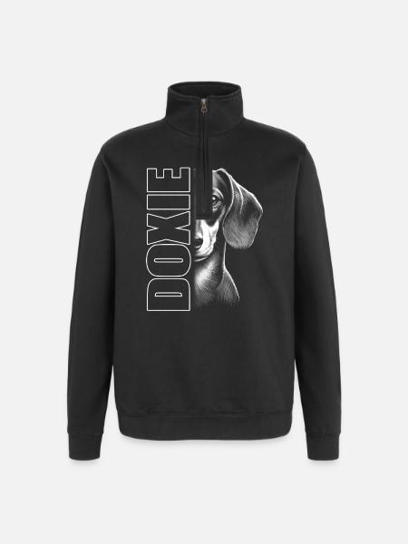 Dachshund portrait with lettering - Quarter-Zip Sweatshirt - black