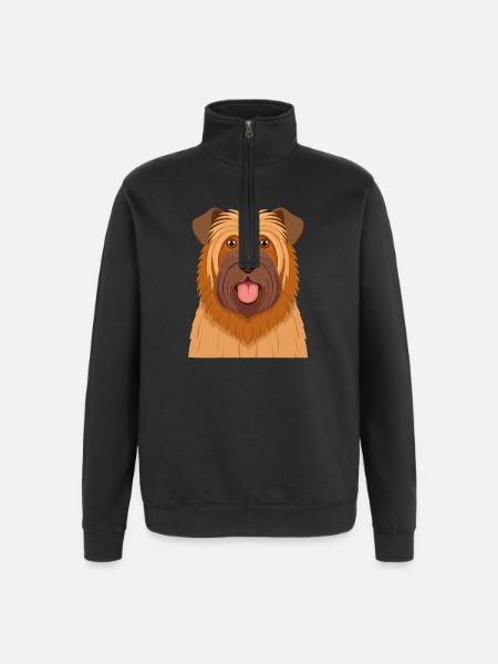 Zotteliger Briard (Comic-Porträt) - Quarter-Zip-Sweatshirt - Schwarz