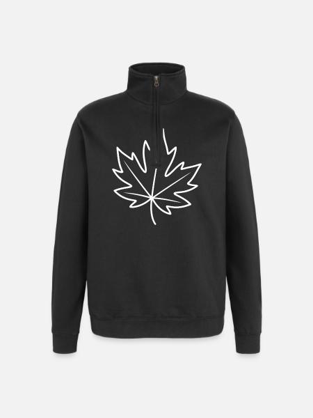 Maple Leaf Linien-Outline - Quarter-Zip-Sweatshirt - Schwarz