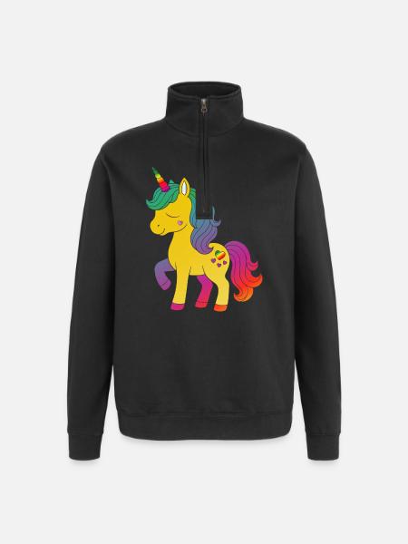 Regenbogen Einhorn Cartoon Design - Quarter-Zip-Sweatshirt - Schwarz