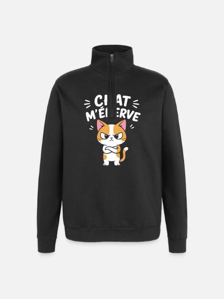 Chat énervé cartoon - Sweat à zip 1/4 - noir