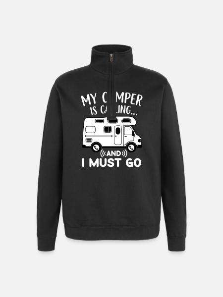 My Camper is calling and I must go funny Camping - Quarter-Zip Sweatshirt - black