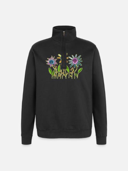 Flowers - Quarter-Zip Sweatshirt - black