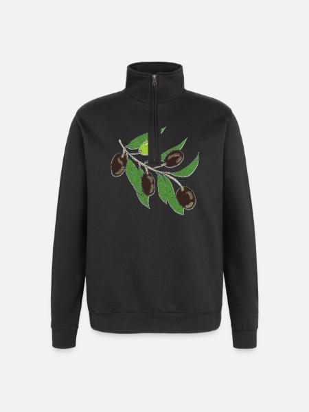 Olive Branche Verte Olive foncée - Sweat à zip 1/4 - noir