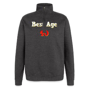 sprücheshirts, best age 40 - Quarter-Zip-Sweatshirt - Anthrazit - Vorne - AI Model Female 172 light (172cm) & AI Model Male 178 dark (178cm)