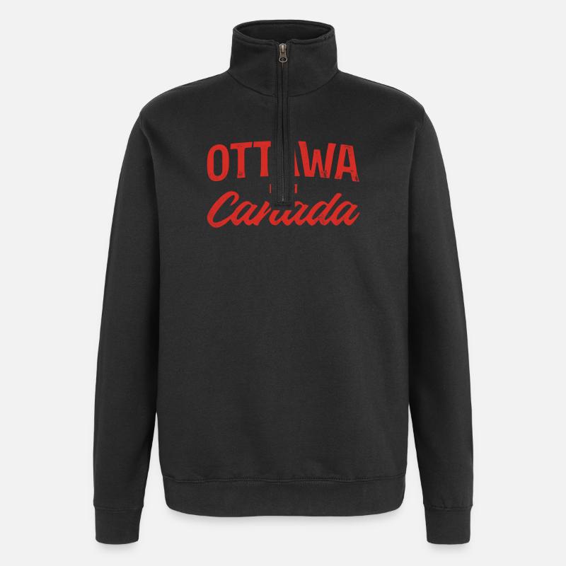 Ottawa Canada Retro Script Red - Quarter-Zip Sweatshirt - black