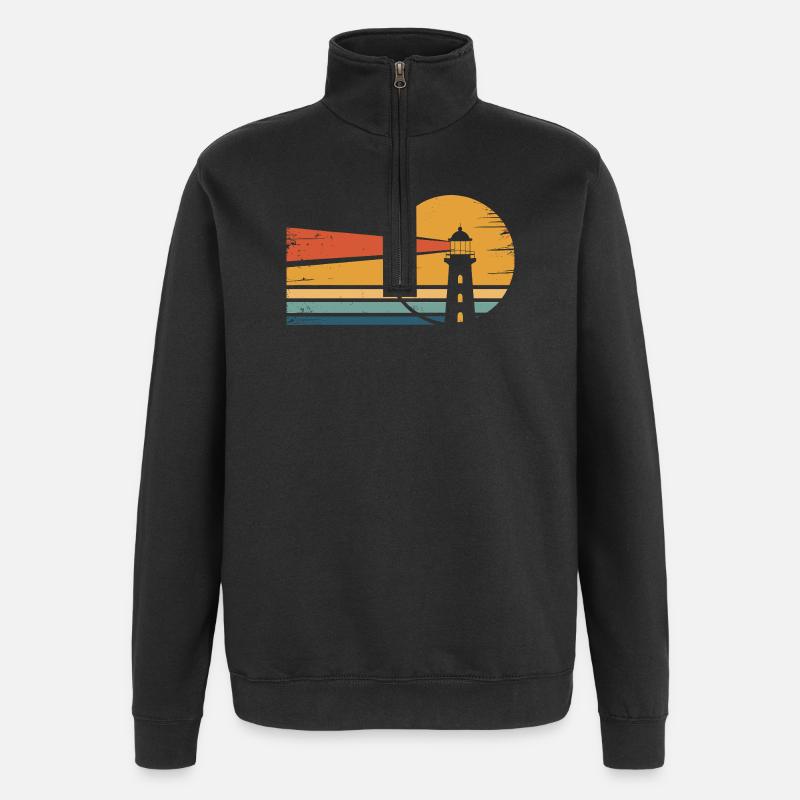 Phare Rétro Coucher de soleil - Sweat à zip 1/4 - noir