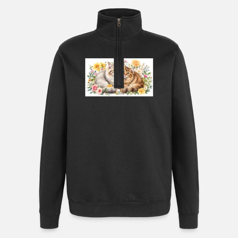 Pastel cats in spring bloom - Quarter-Zip Sweatshirt - black